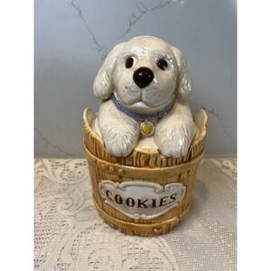 Vintage Treasure Craft Cookie Jar Cocker Spaniel Barrel 11" Ceramic USA